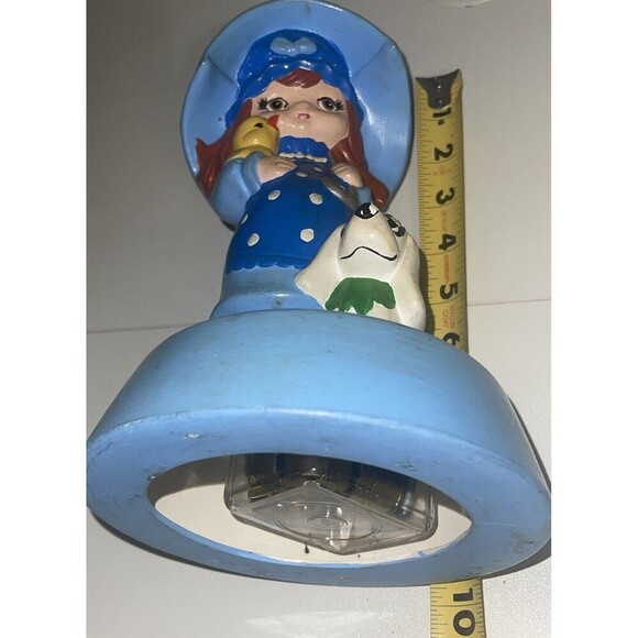 Vintage Girl Under Umbrella Blue Outfit Ceramic Music Box Girl Dog Duck RARE - Picture 15 of 15